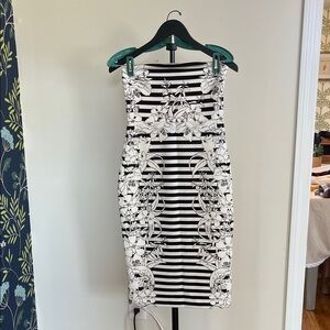 Express Black & White Floral Striped Strapless Bodycon Dress Size 4